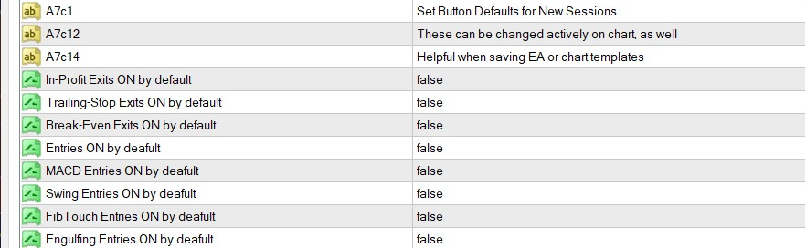 Defaults button settings