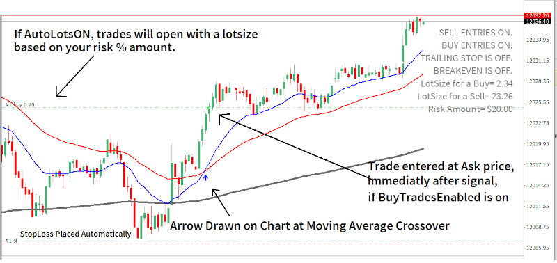 Moving Average Crossover Strategy EA/Expert Advisor Display Pic