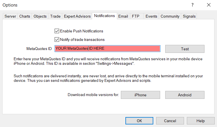 Enable text notifications